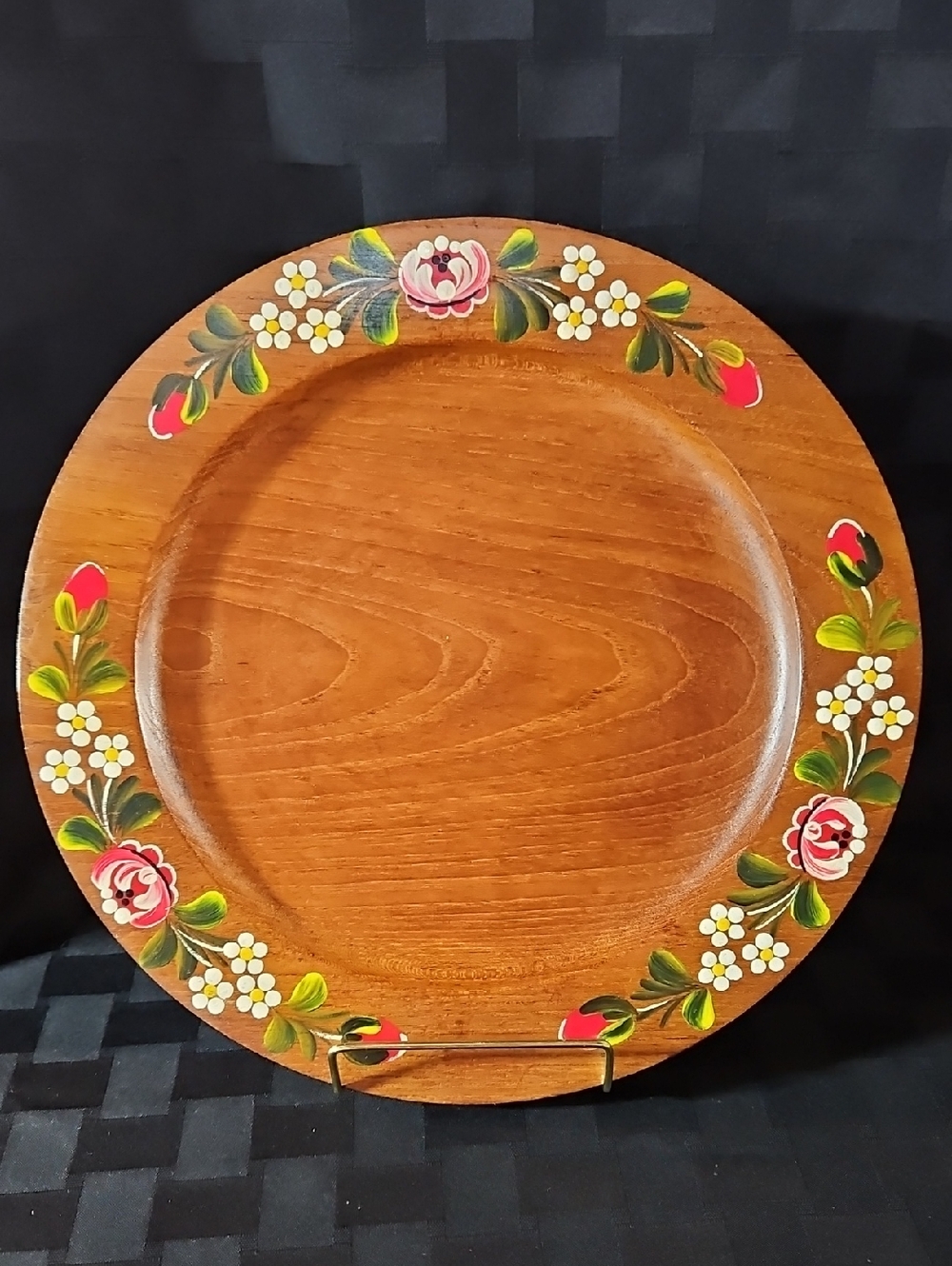 Beautiful Hand Painted Folk Art Platter, Tray, or Plate - Rose & White Florals